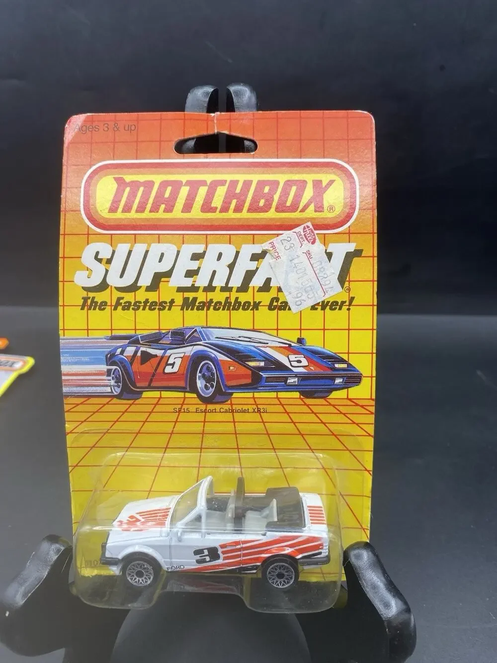 1985 Matchbox SF 15 Escort Cabriolet XR3i white /Orange with super fast wheels.